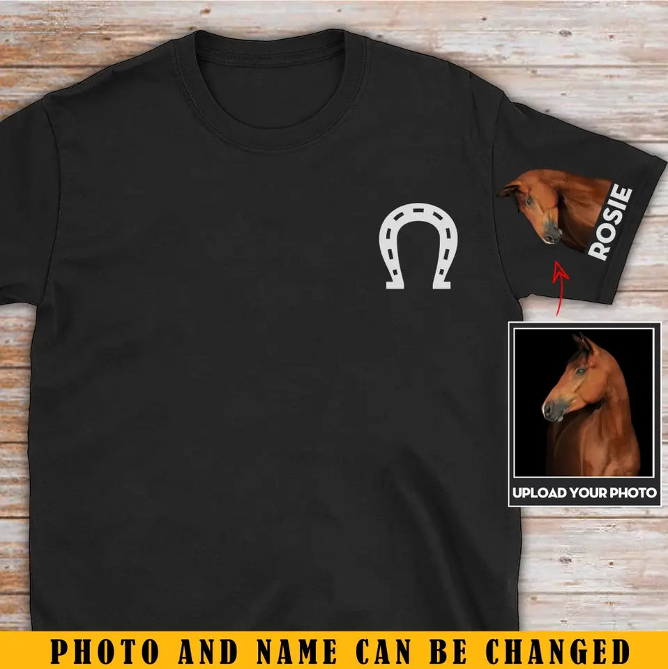 Personalized Upload Your Photo Horse Custom Name Horse Lovers Gift T-shirt Printed KVH231576