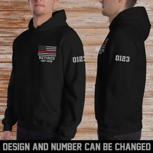 Personalized Thin Red Line Retired US Firefighter Custom ID & Service Time Hoodie 2D Printed KVH231573