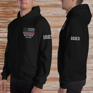 Personalized Thin Red Line Retired US Firefighter Custom ID & Service Time Hoodie 2D Printed KVH231573