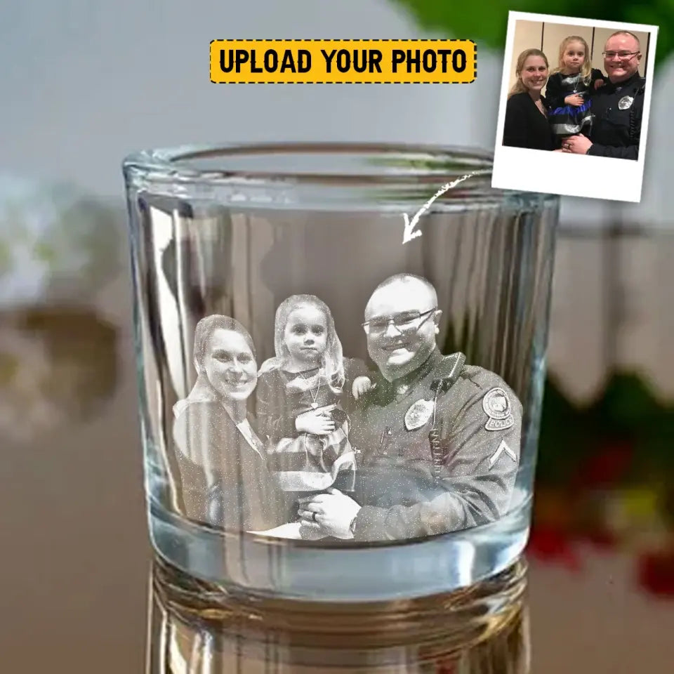 Personalized Upload Photo US Law Enforcement Family Whiskey Glass Printed QTLVA1595