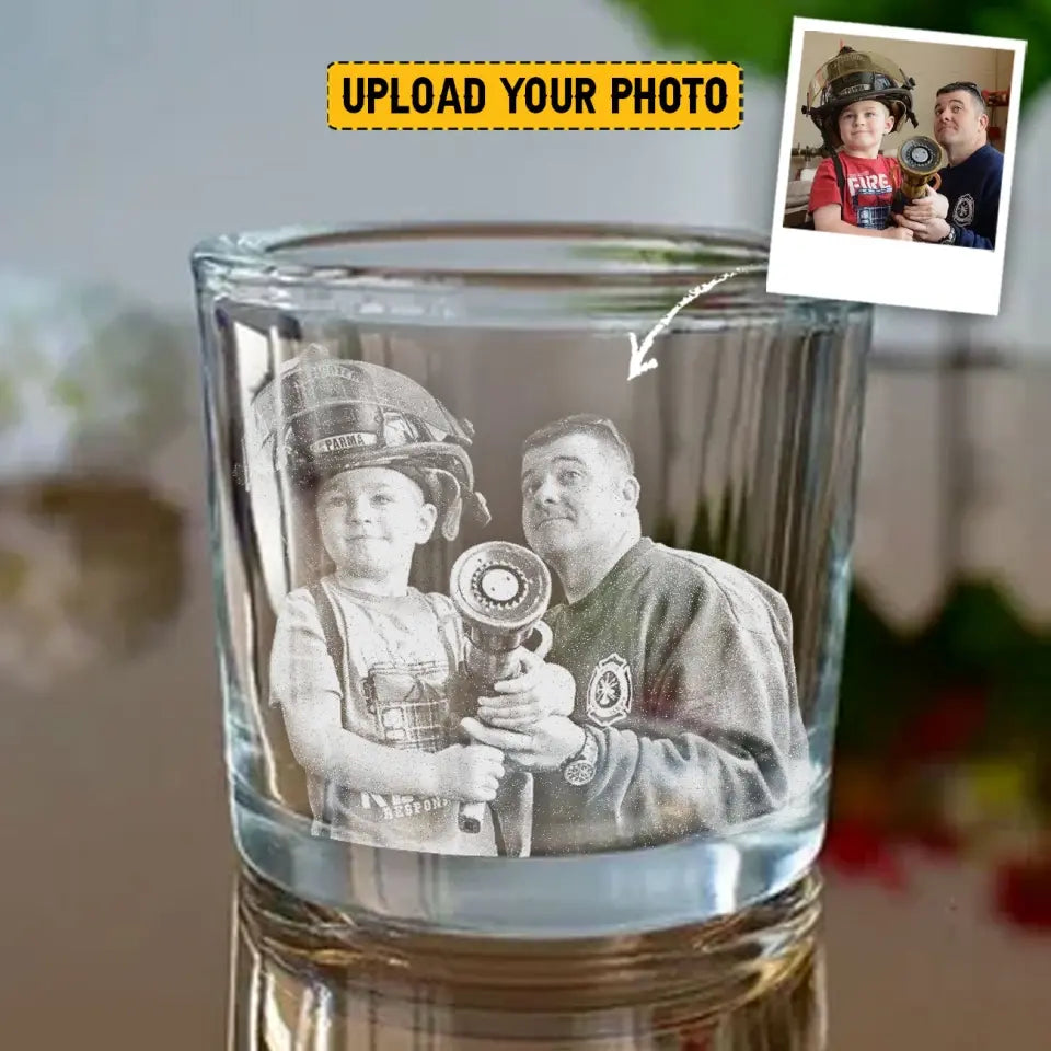 Personalized Upload Photo Firefighter Family Whiskey Glass Printed QTLVA1595