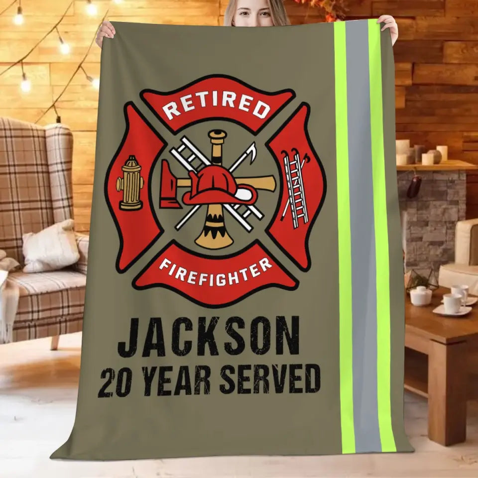 Personalized Retired Firefighter Sherpa or Fleece Blanket Printed QTKH1614