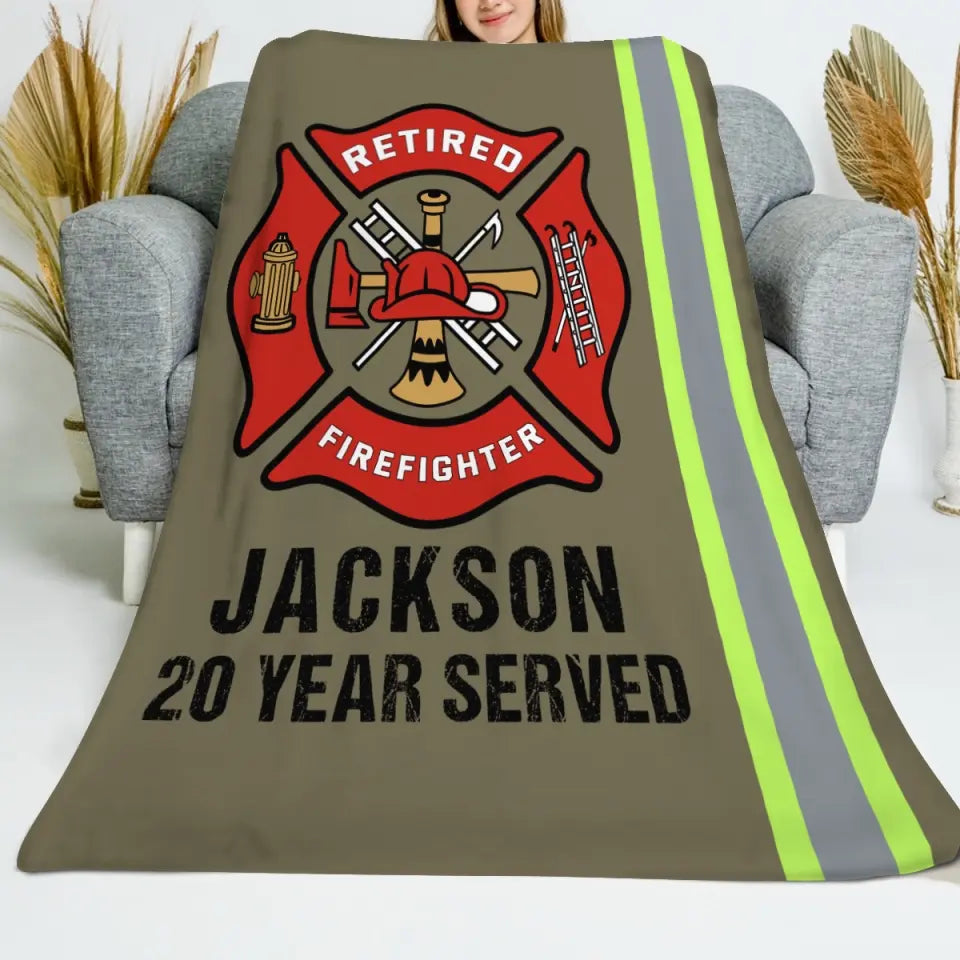 Personalized Retired Firefighter Sherpa or Fleece Blanket Printed QTKH1614