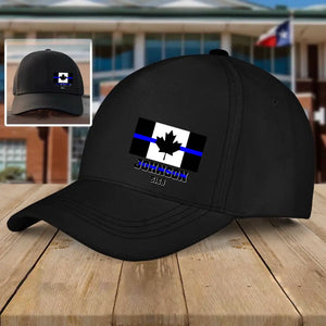 Personalized Canada Thin Blue Line Flag Custom Name Black Cap QTHN1281