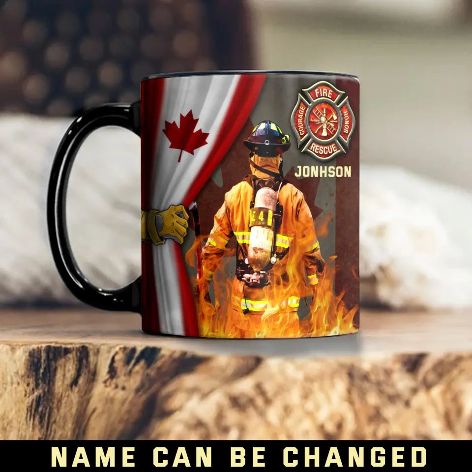 Personalized Canadian Firefighter Custom Name Black Mug Printed KVH231626