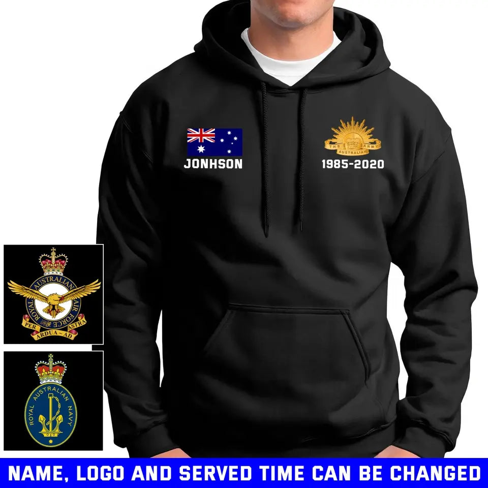 Personalized Australian Veteran Custom Name & Time Hoodie 2D Printed KVH231647