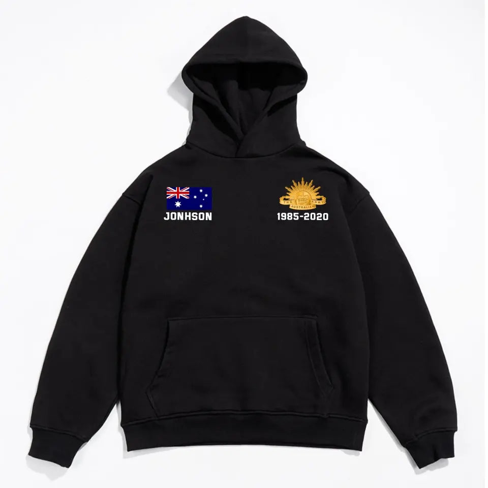 Personalized Australian Veteran Custom Name & Time Hoodie 2D Printed KVH231647