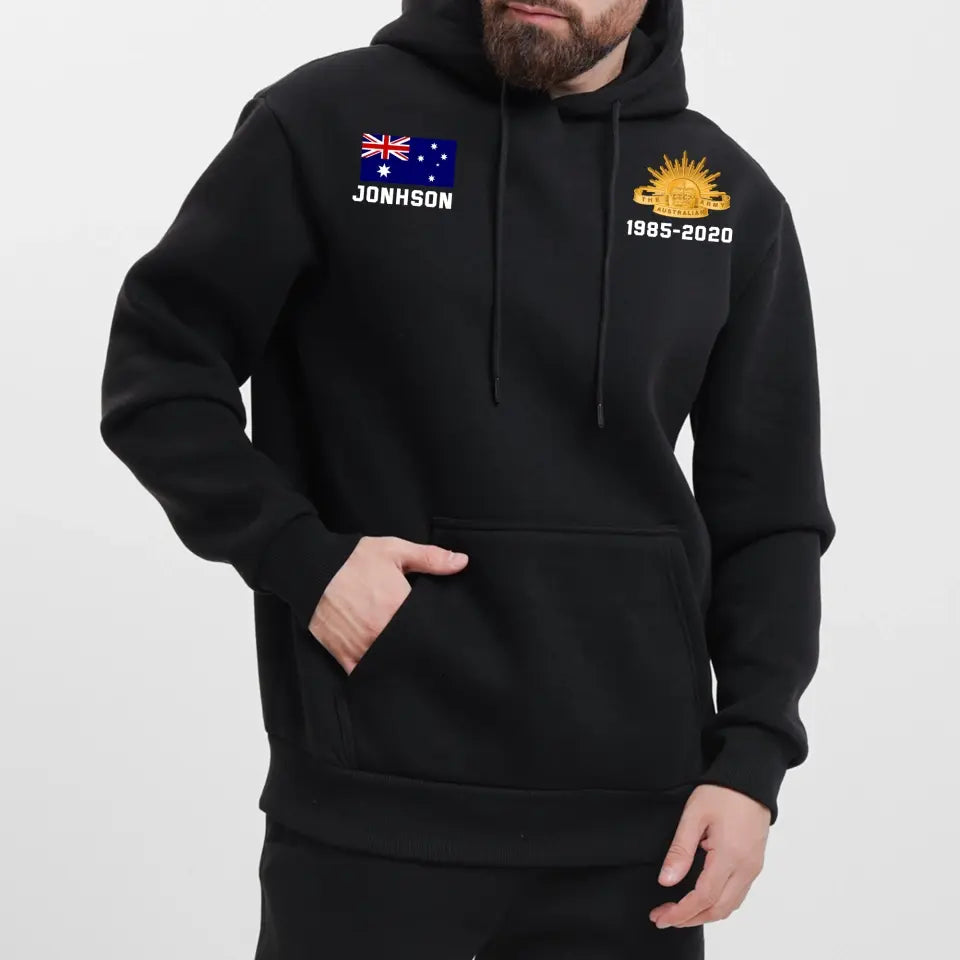 Personalized Australian Veteran Custom Name & Time Hoodie 2D Printed KVH231647