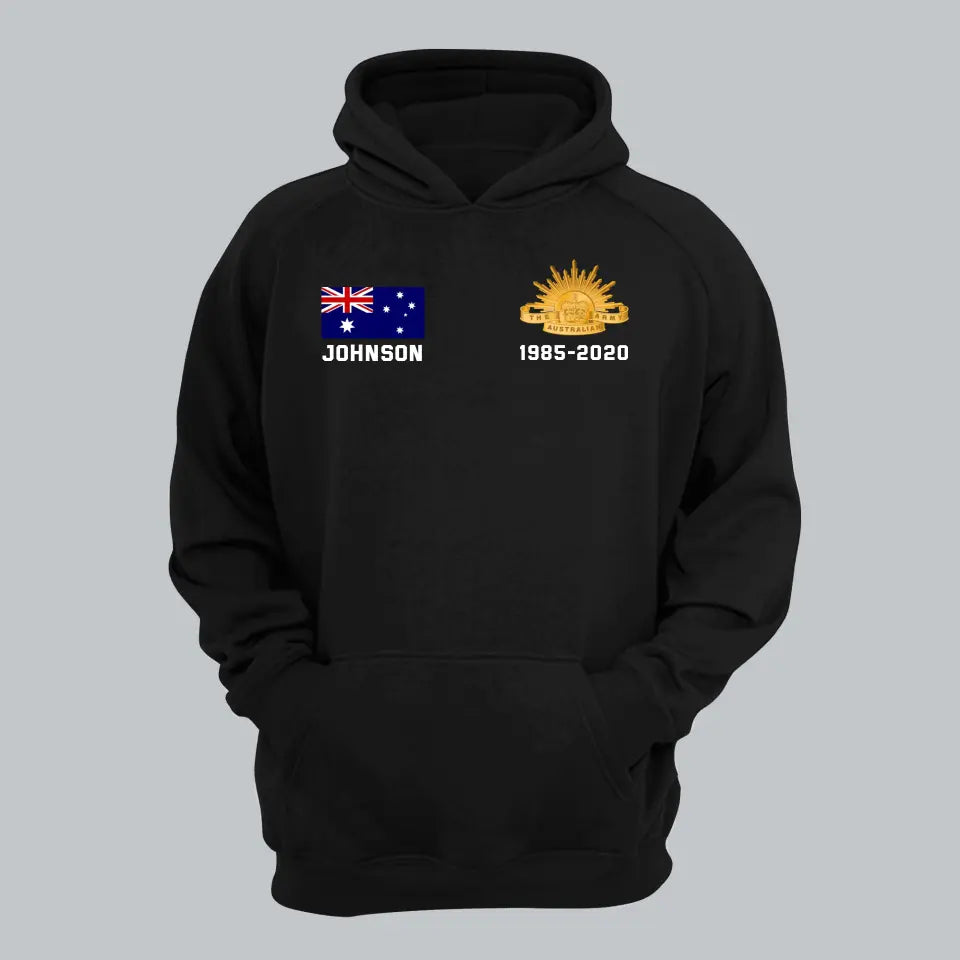 Personalized Australian Veteran Custom Name & Time Hoodie 2D Printed KVH231647