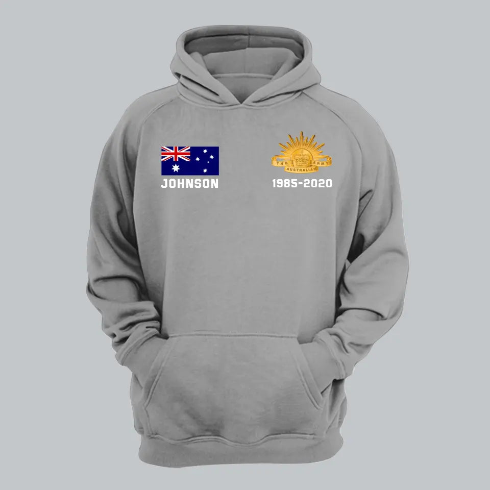 Personalized Australian Veteran Custom Name & Time Hoodie 2D Printed KVH231647