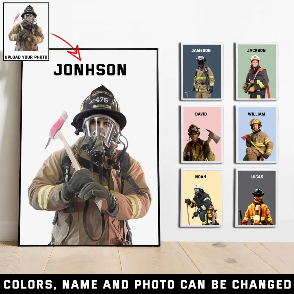 Personalized Upload Your Firefighter Photo Custom Name Poster Printed KVH231649