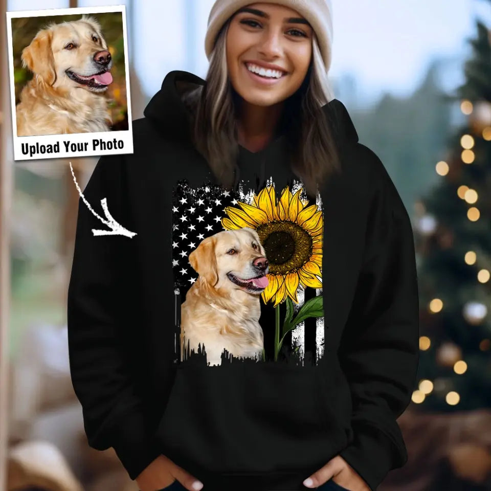 Personalized Upload Dog Photo Sunflower Flag Hoodie 2D Printed QTHN1657