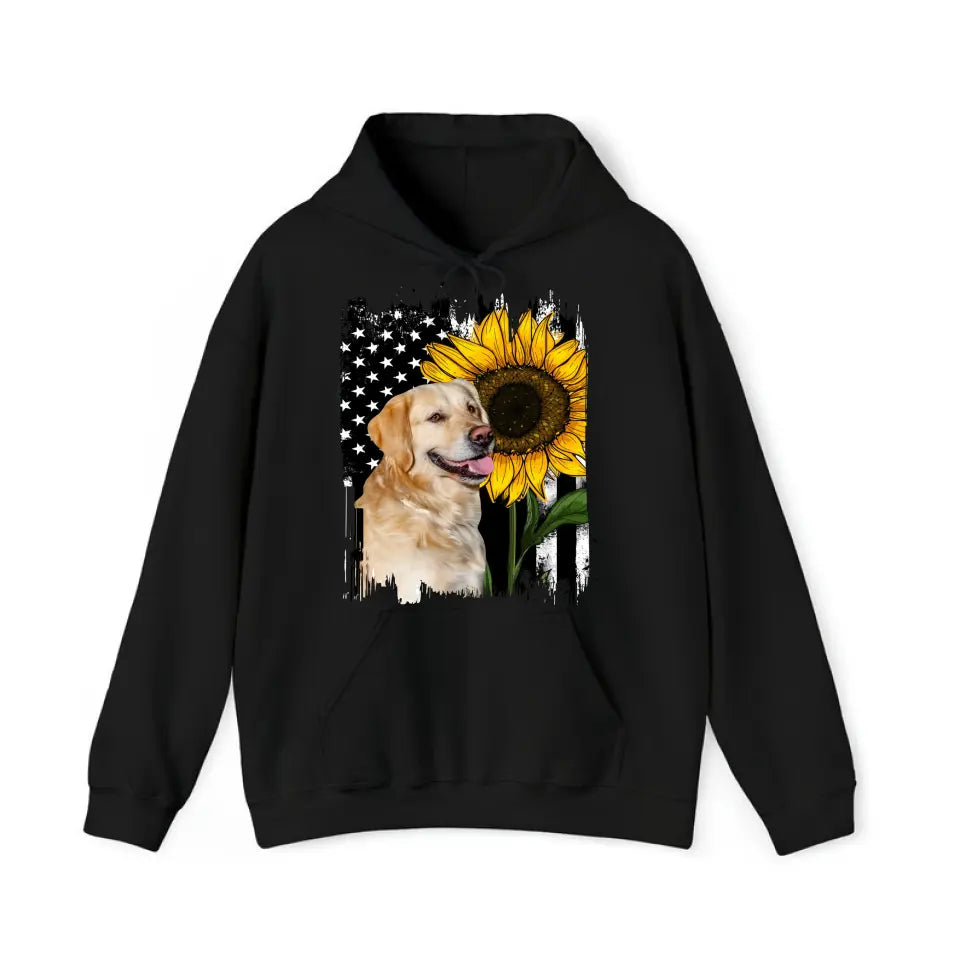 Personalized Upload Dog Photo Sunflower Flag Hoodie 2D Printed QTHN1657