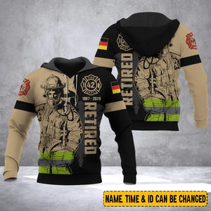 Personalized Retired German Firefighter Custom Time & ID Hoodie 3D Printed KVH1716