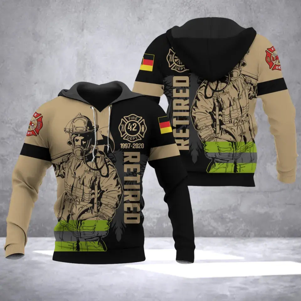 Personalized Retired German Firefighter Custom Time & ID Hoodie 3D Printed KVH1716