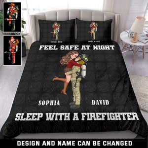 Personalized Feel Safe At Night Sleep With A Firefighter Couple Firefighter Bedding Set Printed KVH231729