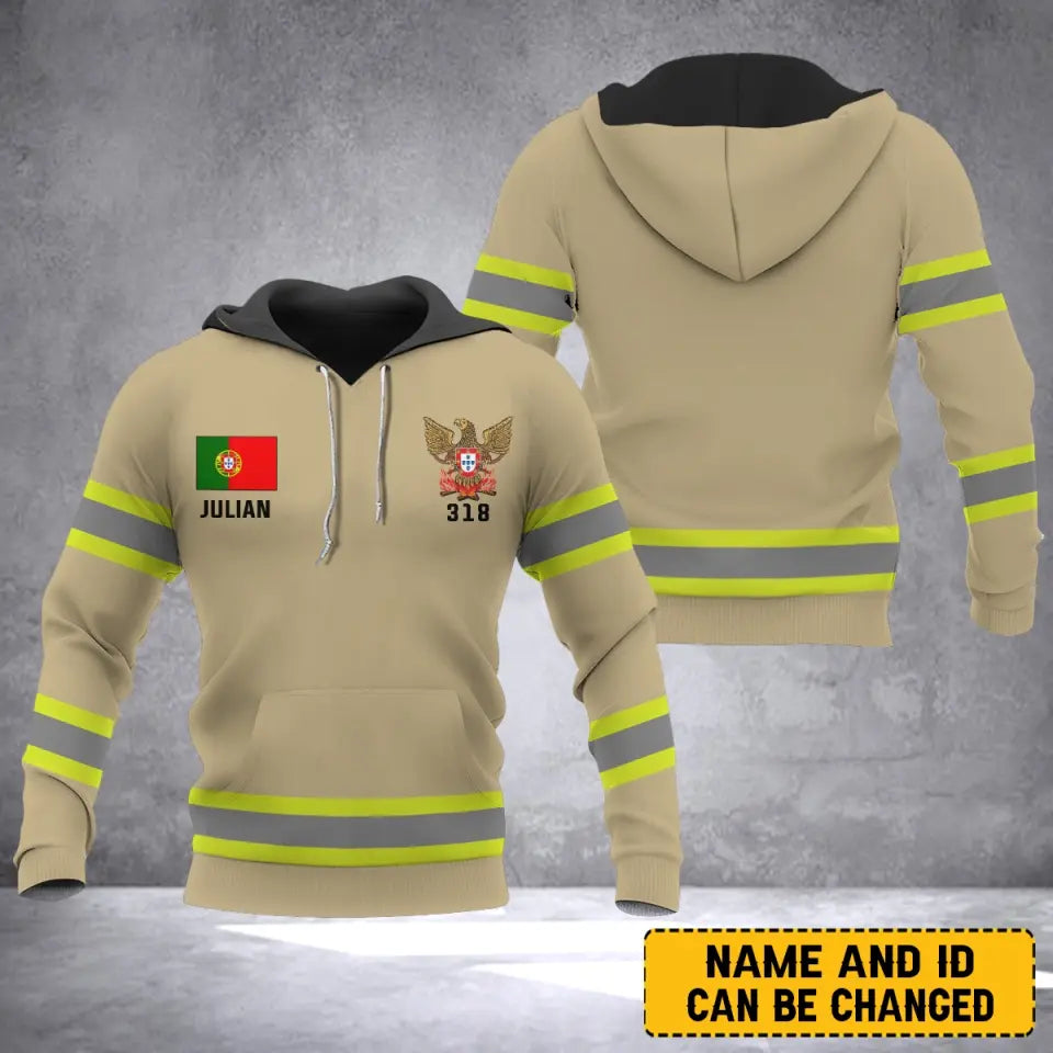 Personalized Portuguese Firefighter Custom Name & ID Hoodie 3D Printed LVA231736