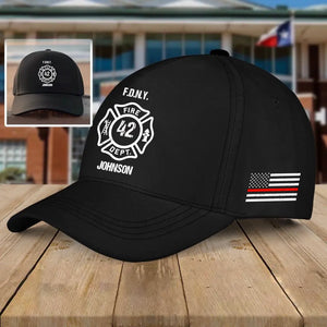 Personalized US Firefighter Thin Red Line Black Cap QTLVA1768