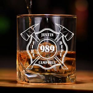 Personalized Firefighter Custom Name & ID Whiskey Glass Printed KVH2408