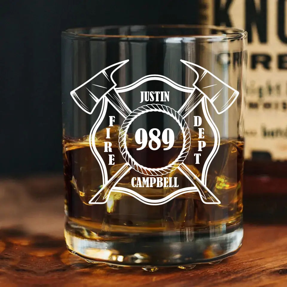 Personalized Firefighter Custom Name & ID Whiskey Glass Printed KVH2408