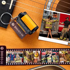 Personalized Upload Your Photo Couple Firefighter Gift Birthday gifts Film Roll Keychain HN2402