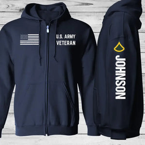 Personalized US Military Retired Veteran Custom Rank And Name Zip Hoodie 2D Printed QTLVA2416