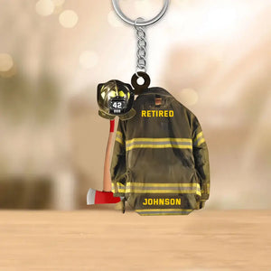 Personalized Retired Firefighter Bunker Gear Acrylic Keychain Printed QTKH2437