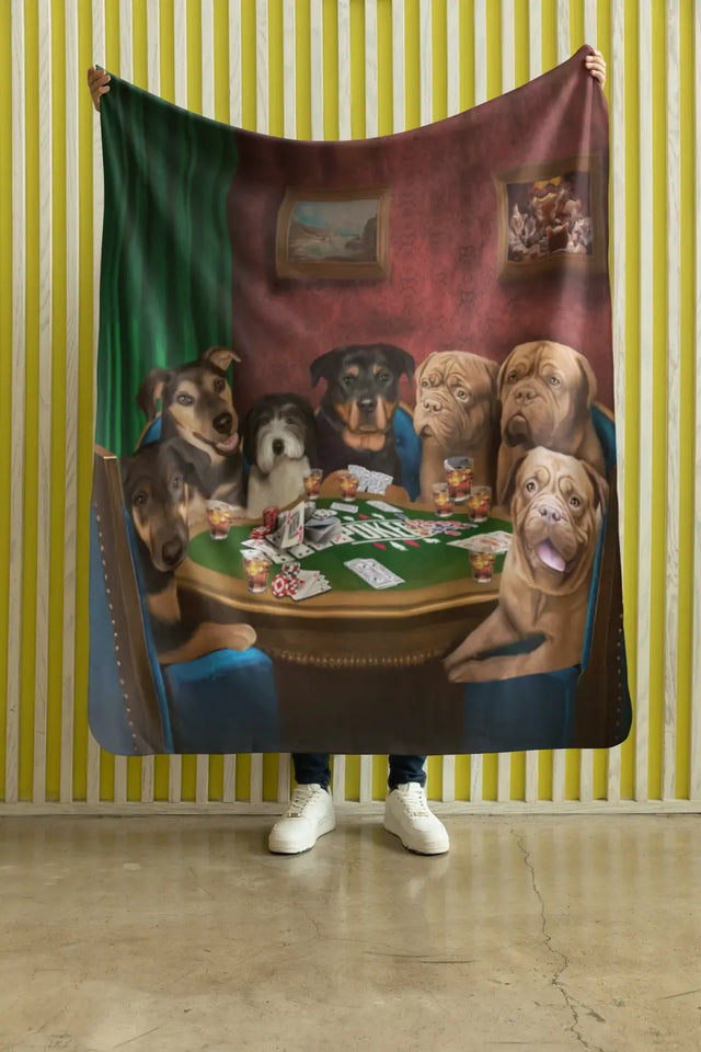 Personalized Upload Your Dog Photo Dogs Playing Poker Sherpa or Fleece Blanket Printed LVA2435