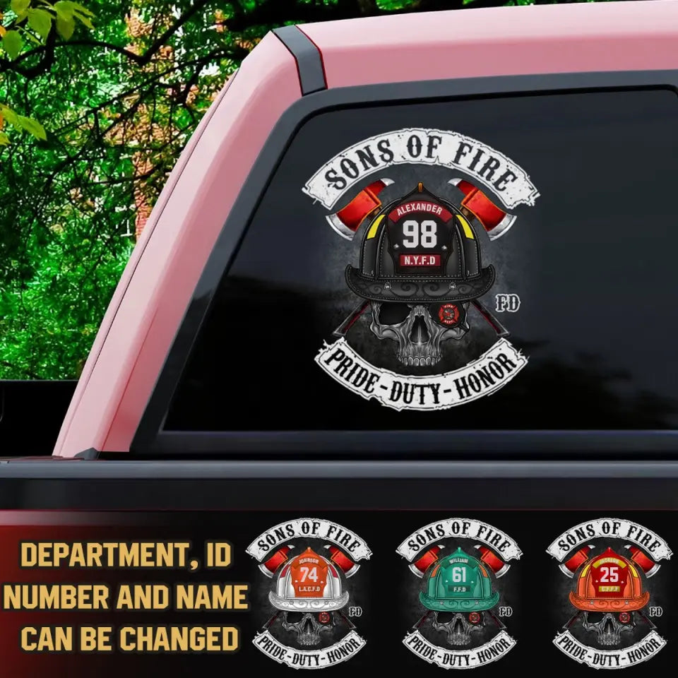 Personalized Sons Of Fire Pride Duty Honor Firefighter Decal Printed LAHVQ2462