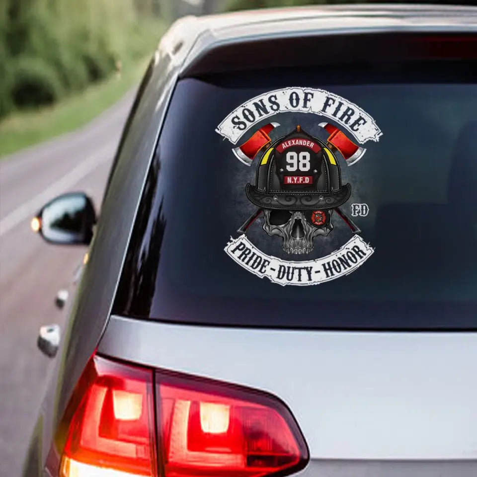 Personalized Sons Of Fire Pride Duty Honor Firefighter Decal Printed LAHVQ2462