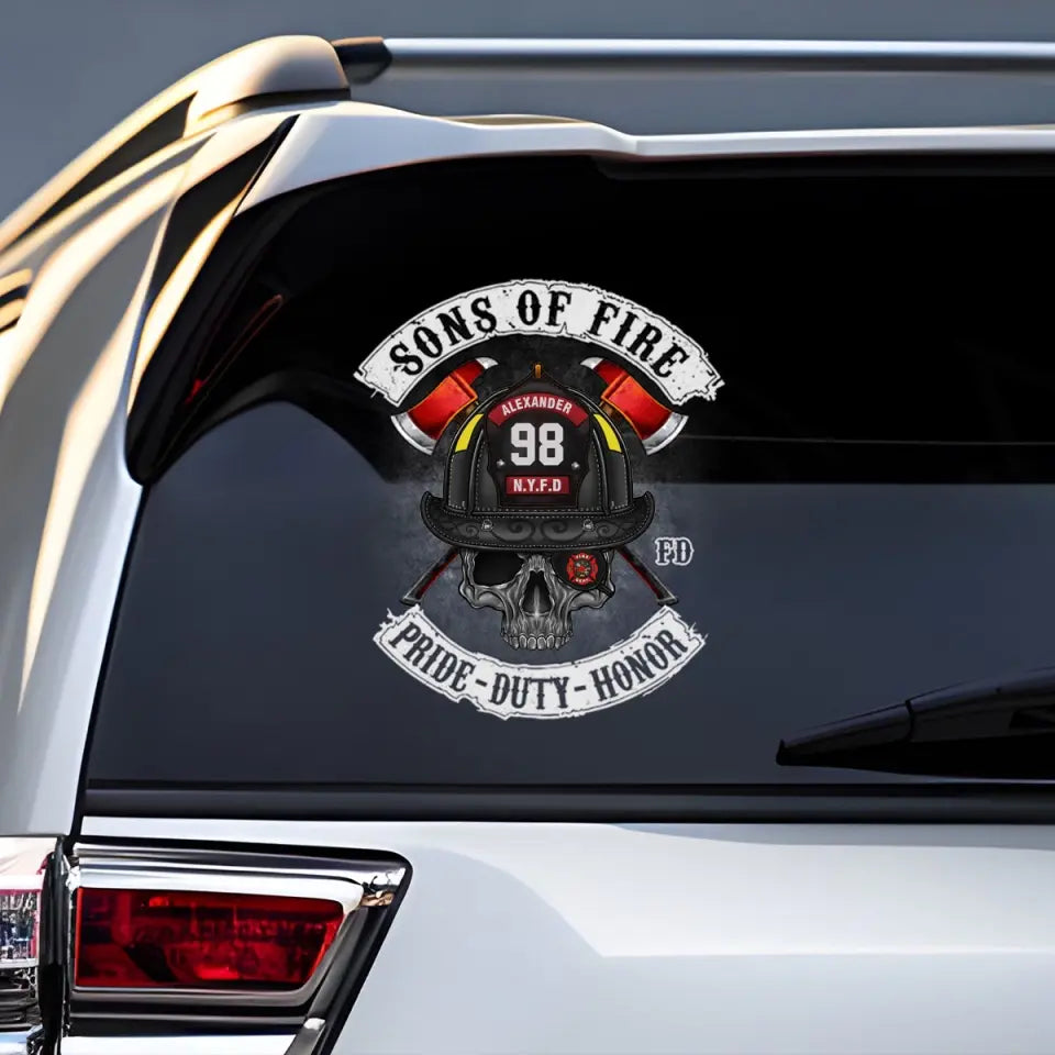 Personalized Sons Of Fire Pride Duty Honor Firefighter Decal Printed LAHVQ2462