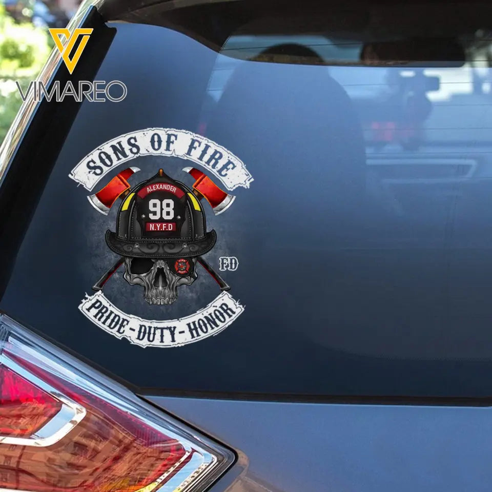 Personalized Sons Of Fire Pride Duty Honor Firefighter Decal Printed LAHVQ2462