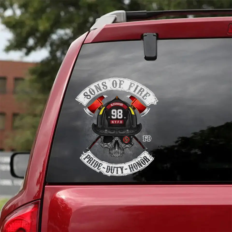 Personalized Sons Of Fire Pride Duty Honor Firefighter Decal Printed LAHVQ2462