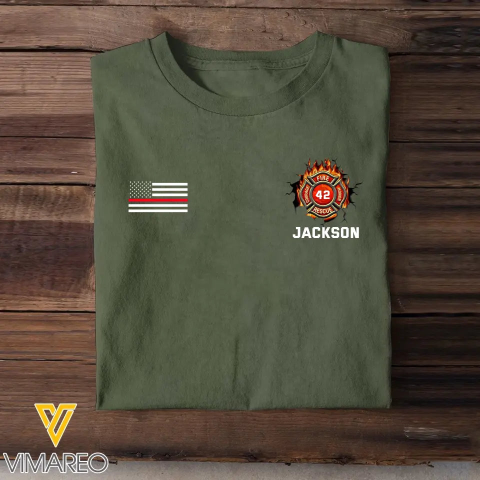 Personalized US Firefighter Custom Name Hoodie 2D/T-shirt Printed QTKVH2485