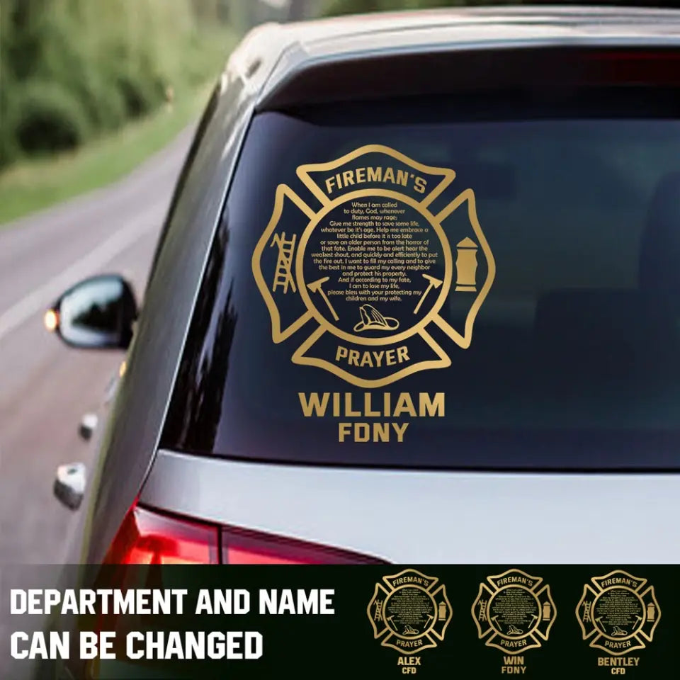 Personalized Firefighter Custom Name & Department Decal Printed QTHN24107