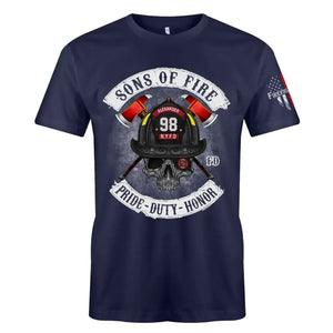 Personalized US Firefighter Son Of Fire Pride Duty Honor Graphic TShirt Printed QTLVA24131