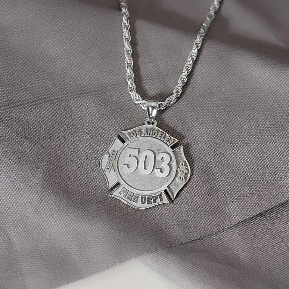 Personalized Firefighter Badge Any Number & Department Firefighter Badge Necklace Firefighter Gift