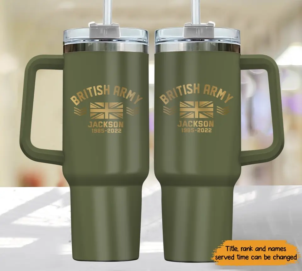 Personalized UK Veteran Rank Camo 40oz Matte Tumbler With Handle Printed KVH24157