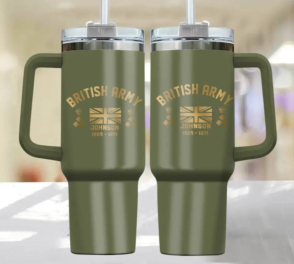 Personalized UK Veteran Rank Camo 40oz Matte Tumbler With Handle Printed KVH24157