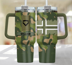 Personalized Norwegian Veteran Rank Camo Custom 40oz Matte Tumbler With Handle Printed VQ24162