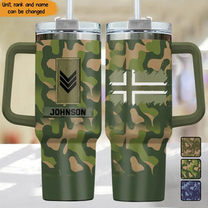 Personalized Norwegian Veteran Rank Camo Custom 40oz Matte Tumbler With Handle Printed VQ24162