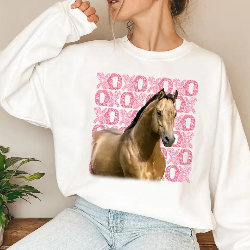 Personalized Upload Your Horse Photo Xoxo Horse Lovers Gift Sweatshirt or Hoodie 2D Printed LVA24166