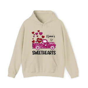 Personalized Nana's Sweethearts Hearts Pink Car Kid Name Valentine's Day Gift Sweatshirt or Hoodie 2D Printed QTHN24167