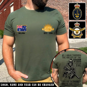 Personalized Australian Veteran As I Walk Through The Valley Of The Shadow Of Death I Fear No Evil For I Am The Baddest One In The Valley T-shirt Printed VQ24175