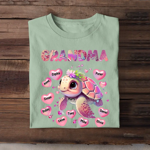 Personalized Grandma Turtle Hearts & Kid Names T-shirt Printed HN24210