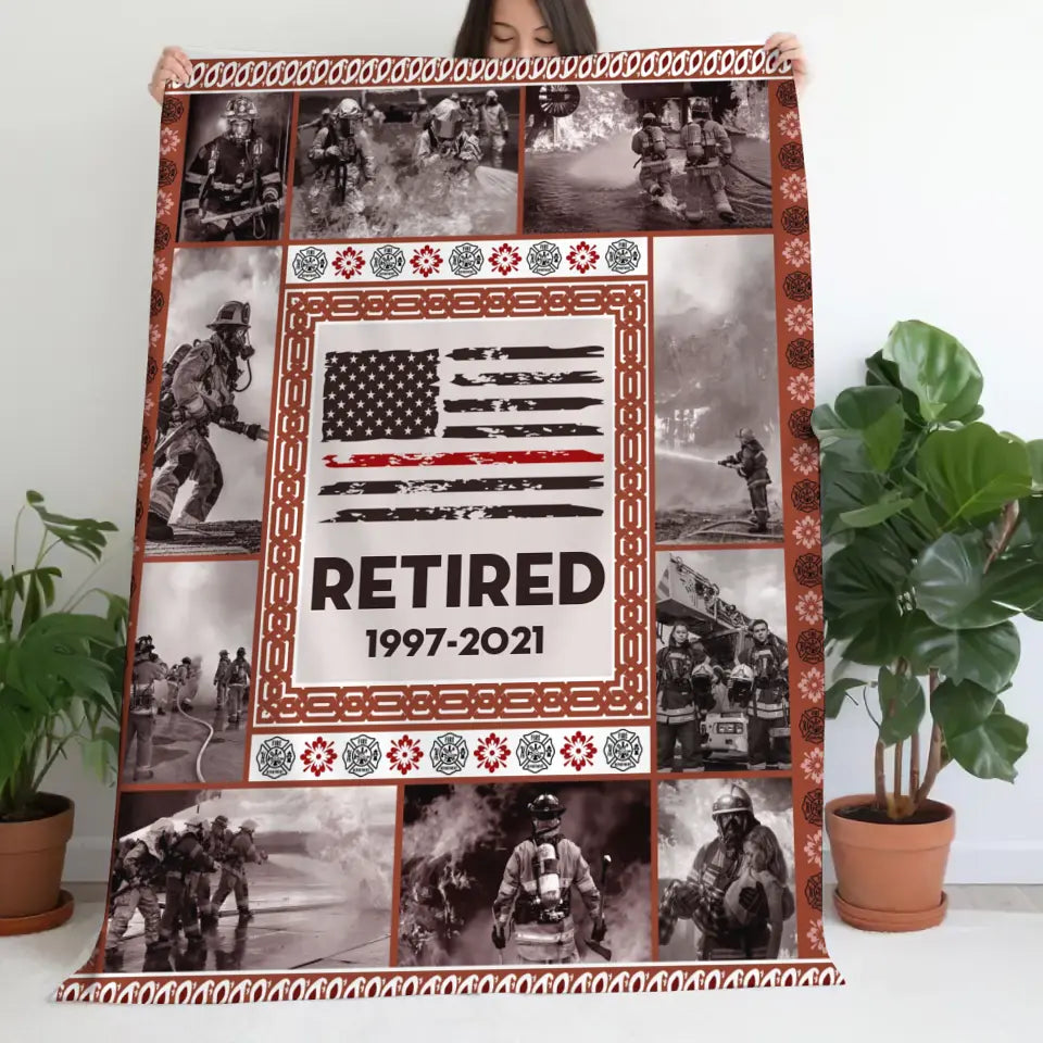 Personalized Upload Your Photo Retired Firefighter Gift Sherpa or Fleece Blanket Printed QTHN24223