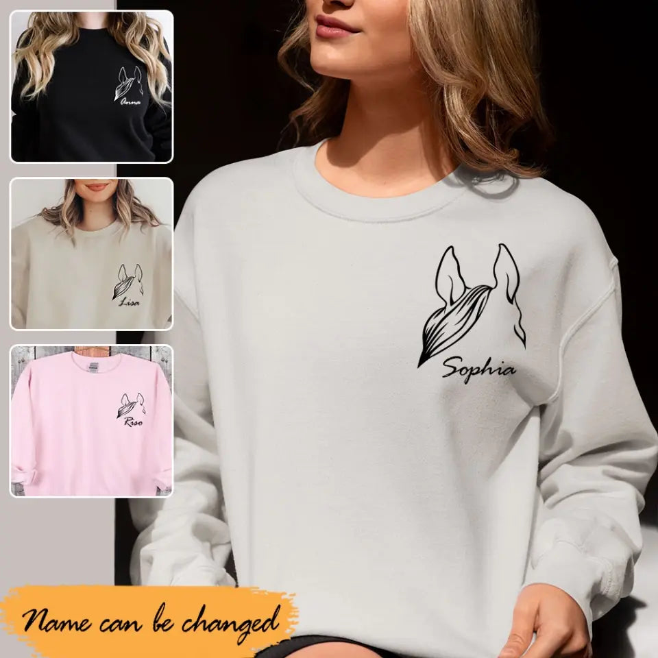 Personalized Horse  Ears Line Drawing Horse Lovers Gift Sweatshirt Printed HN24247