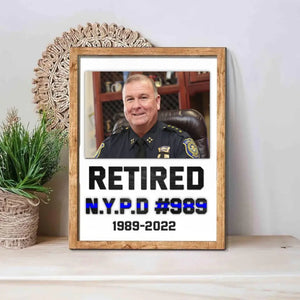 Personalized Upload Your Photo Retired Police Custom ID & Time Gift For Police For Dad Wooden Frame Printed KVH24273