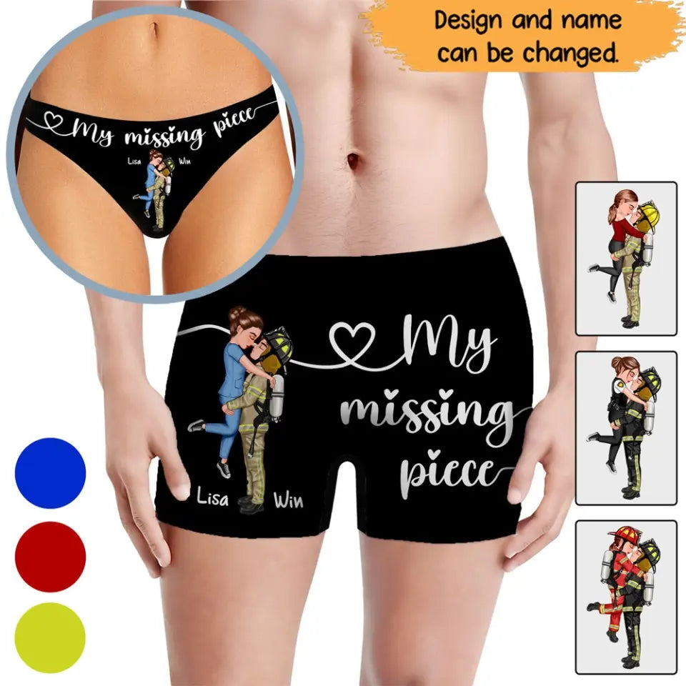 Personalized My Missing Piece Firefighter Couple Men Underwear or Women's Low Waist Underwear Printed HN24284