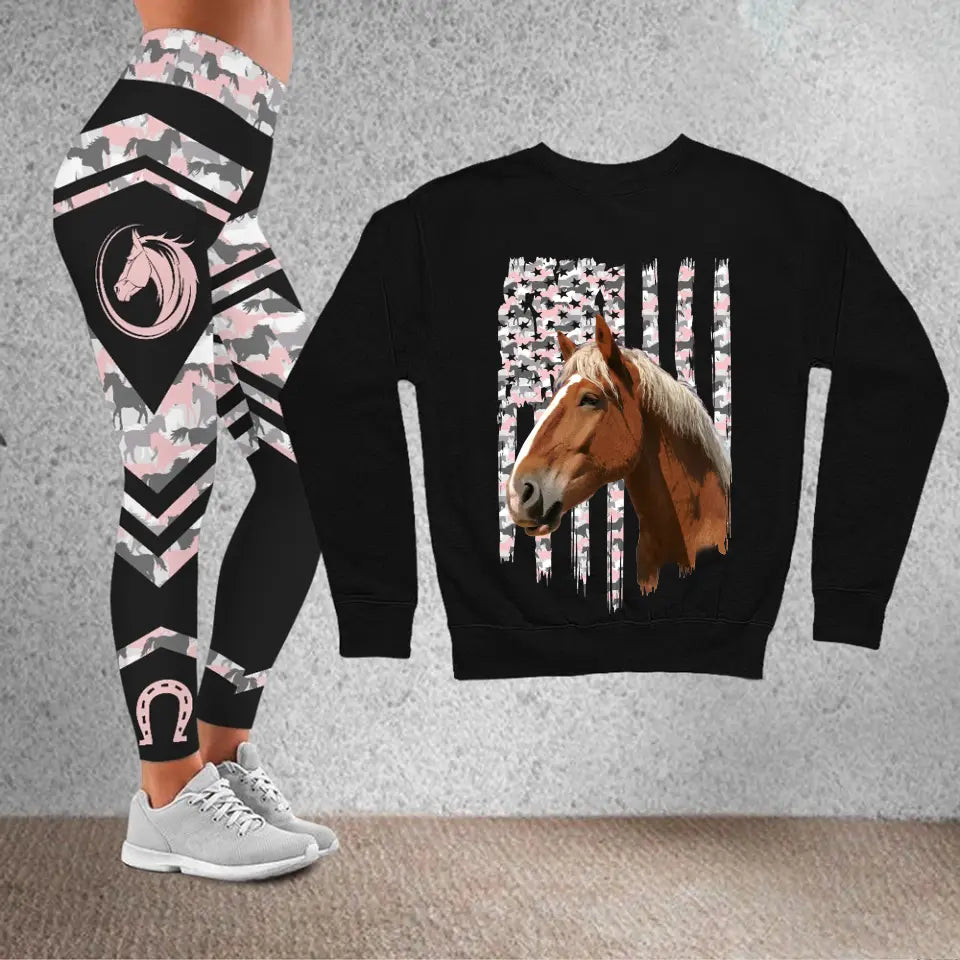 Personalized Upload Your Horse Photo Horse Lovers Gift Sweatshirt & Legging Printed QTHN24291